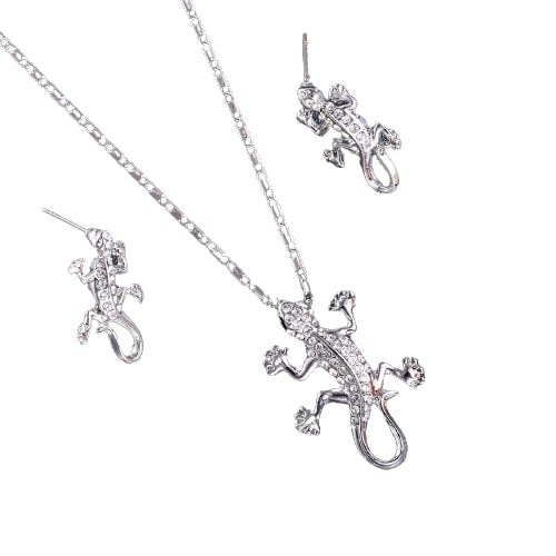 Silver-Plated Crystal Lizard Necklace & Earrings Set image 4