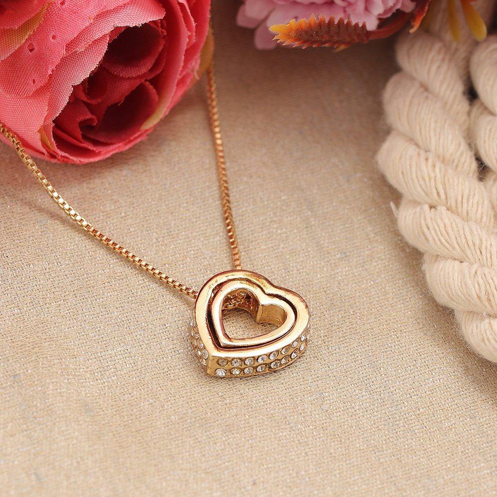 Double Gold-Plated White Crystal Heart Pendant Necklace image 0