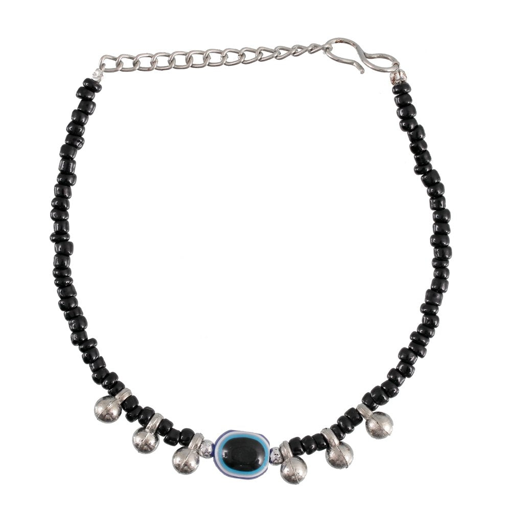 Silver-Plated Black Beaded Anklet For Women & Girls image 4