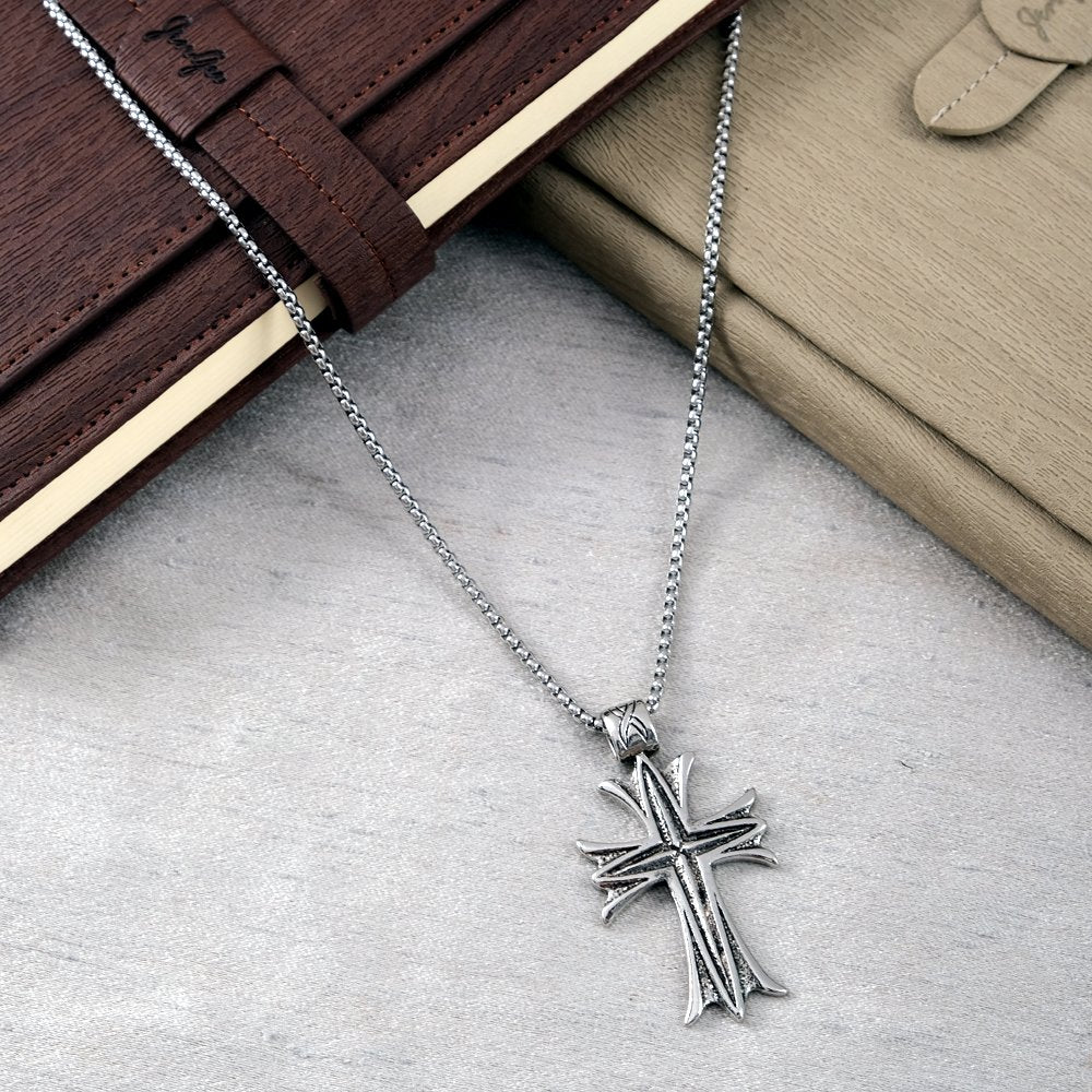 Oxidized Silver Jesus Christ Crucifix Cross Pendant Necklace image 1