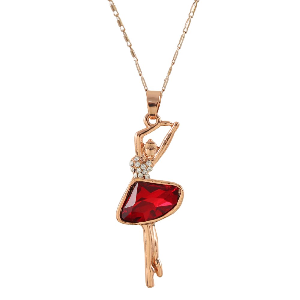 Gold-Plated Red Crystal Dancing-Doll Penadnt Necklace image 1