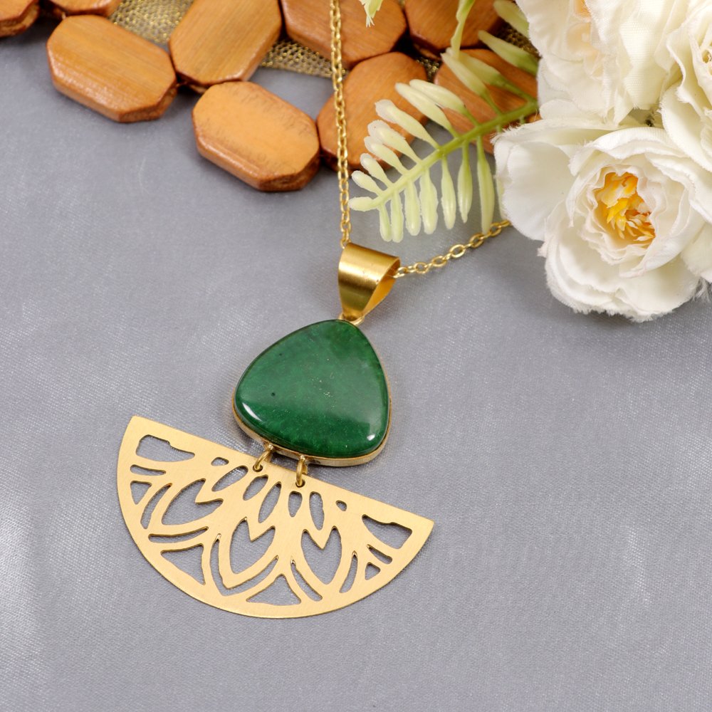 Gold Polish Stainless Steel Anti-Tarnish Waterproof Emerald Green Necklace image 3