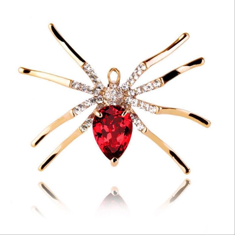 Gold-Plated Red Crystal Spider Brooch image 3