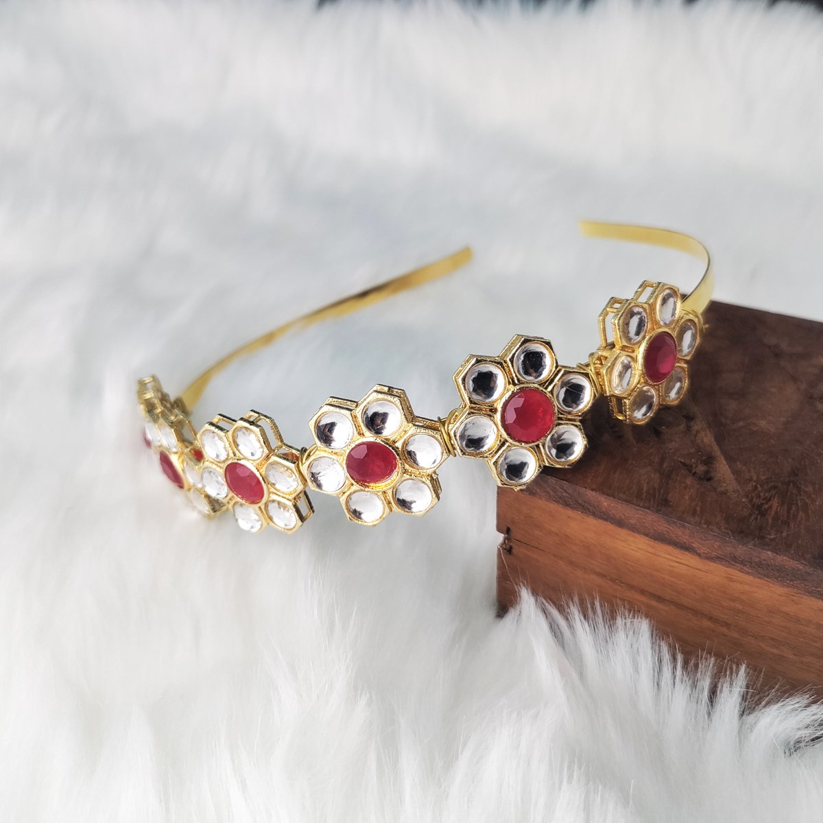 Kundan-Meenakari Floral Hairband Perfect Combo Set with Free Brooch Gift (Pack of-2) image 3