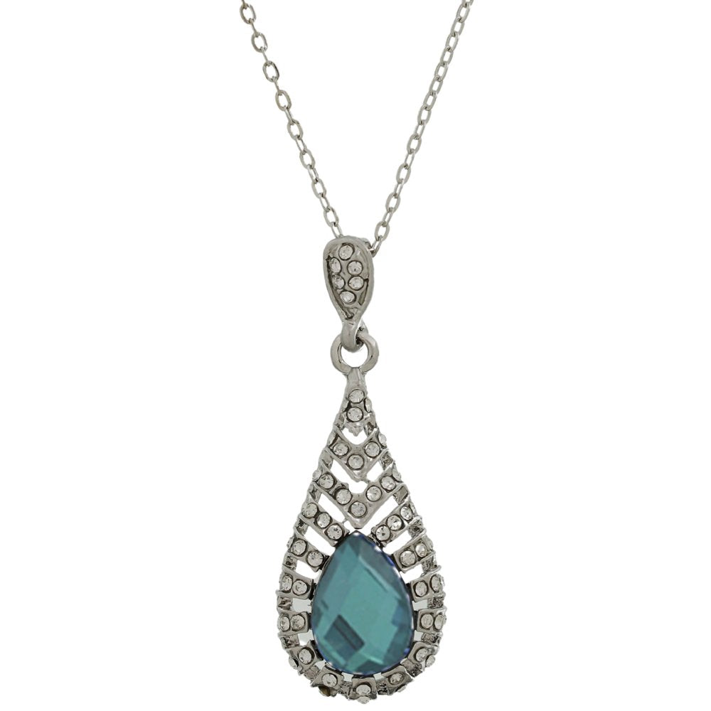 Silver-Plated Green Crystal Retro Drop Necklace & Earring (Jewellery Set) image 1