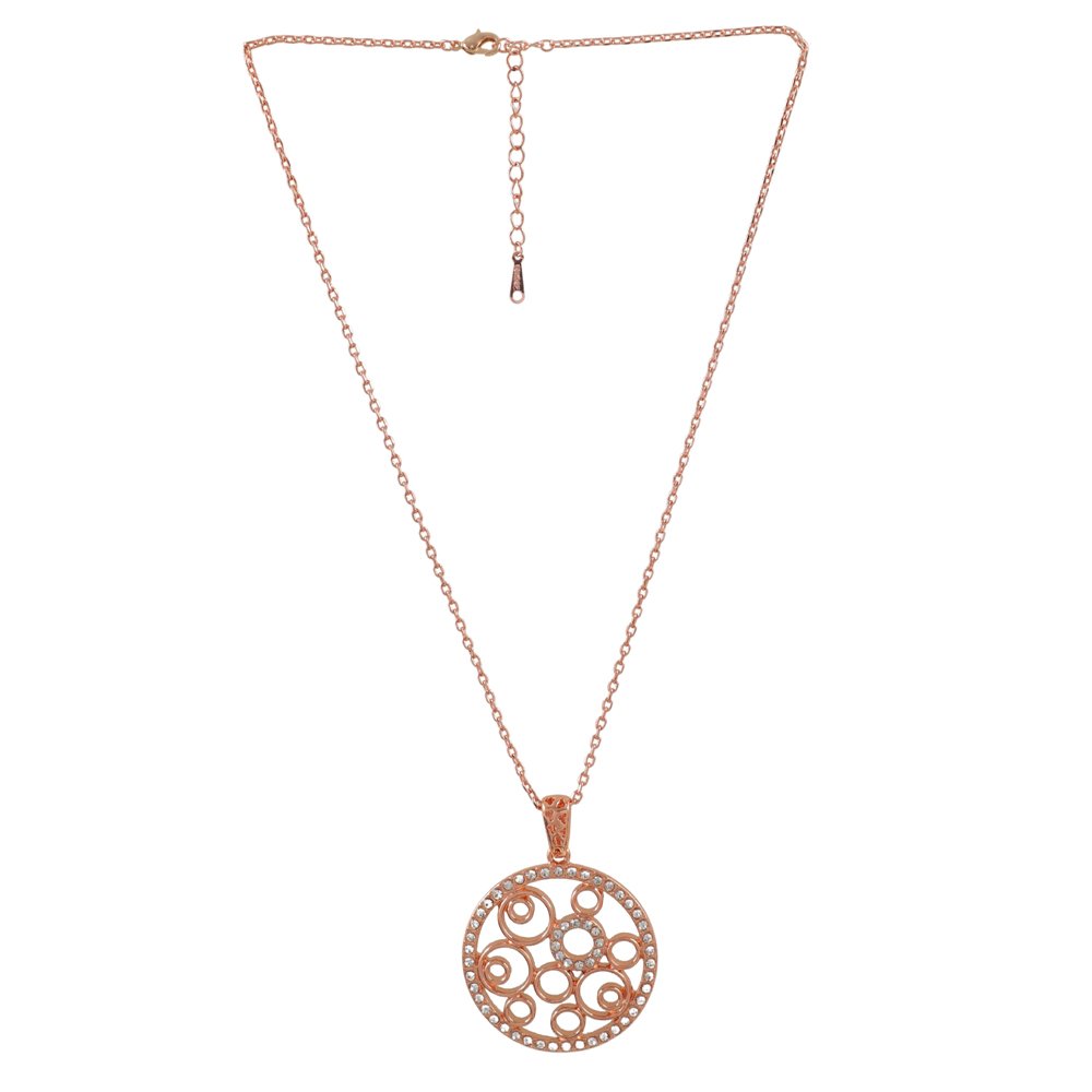Gold-Plated Round Crystal Work Pendant Necklace image 2