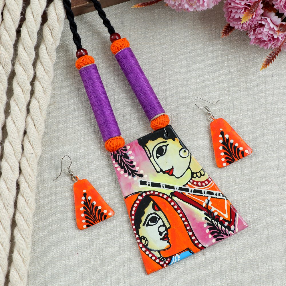 Hand-Painted Shri Ram Sita Terracotta Fabric Jewellery Set image 3