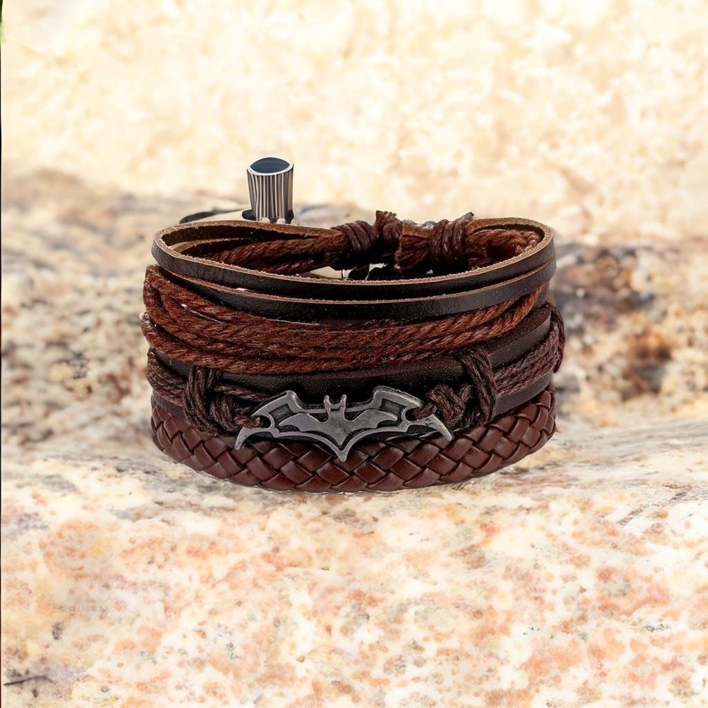 Multilayered Batman Bracelet Brown Leather for Men image 0