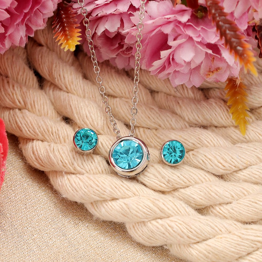 Silver-Plated Turquoise Blue Crystal Tear Drop Necklace & Earrings set image 0