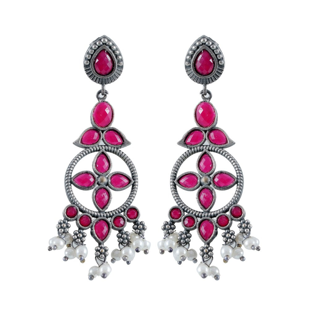 Oxidised Silver Pink Crystal Dangler Earrings image 4