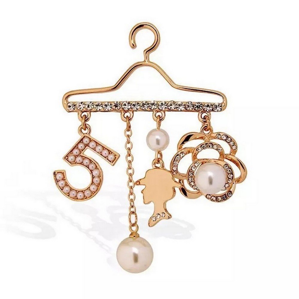 Gold-Plated Faux Pearl Hanger Dangle Brooch Pin for Women/Girls image 3