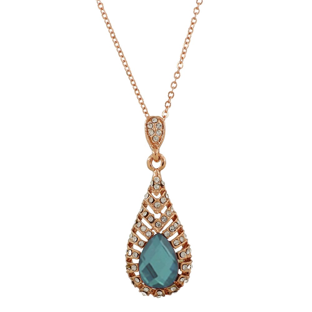 Gold-Plated Green Crystal Retro Drop Necklace & Earring (Jewellery Set) image 1