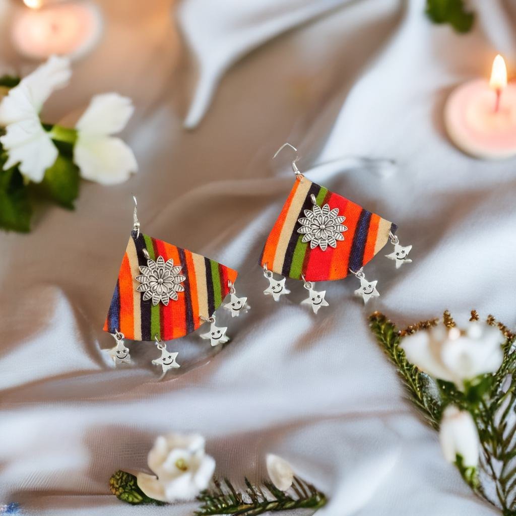 Boho Handcrafted Multicolor Fabric Dangler Earrings image 4