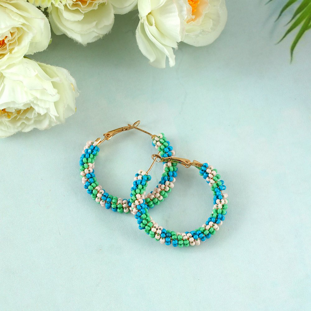 Multicolor Beaded Hoop Earrings image 2