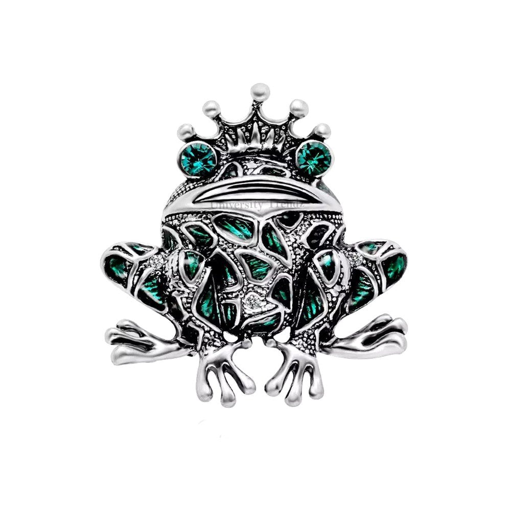 Silver-Plated Green Frog Brooch for Unisex image 2