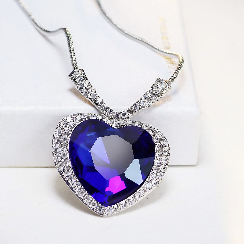 Silver-Plated Blue Heart Crystal Pendant Necklace image 0
