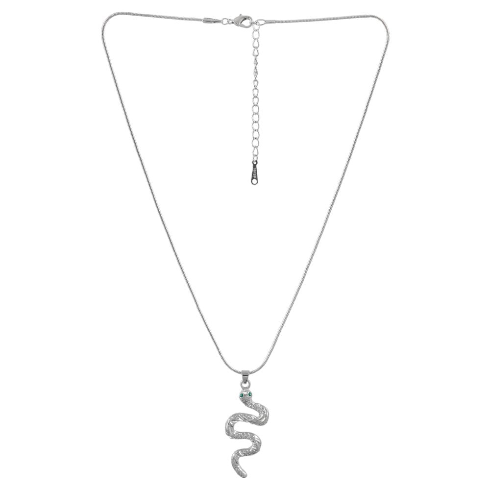 Silver-Plated Chunky Chain Snake Pendant Necklace image 3