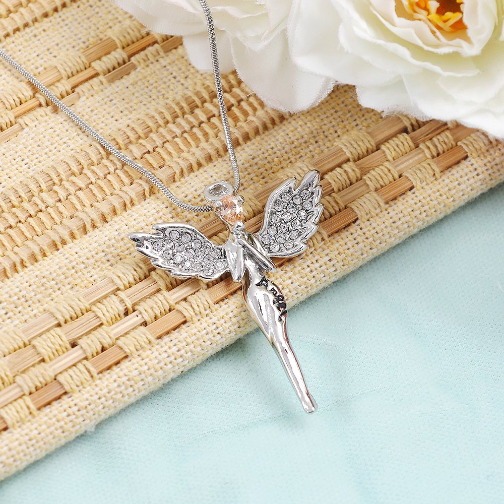 Silver-Plated Crystal Angel Pendant Necklace image 2