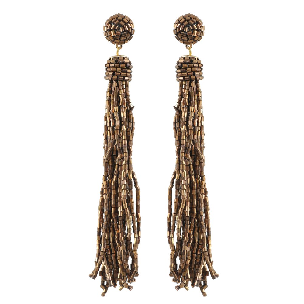 Brown Beaded Tassel Earrings image 4