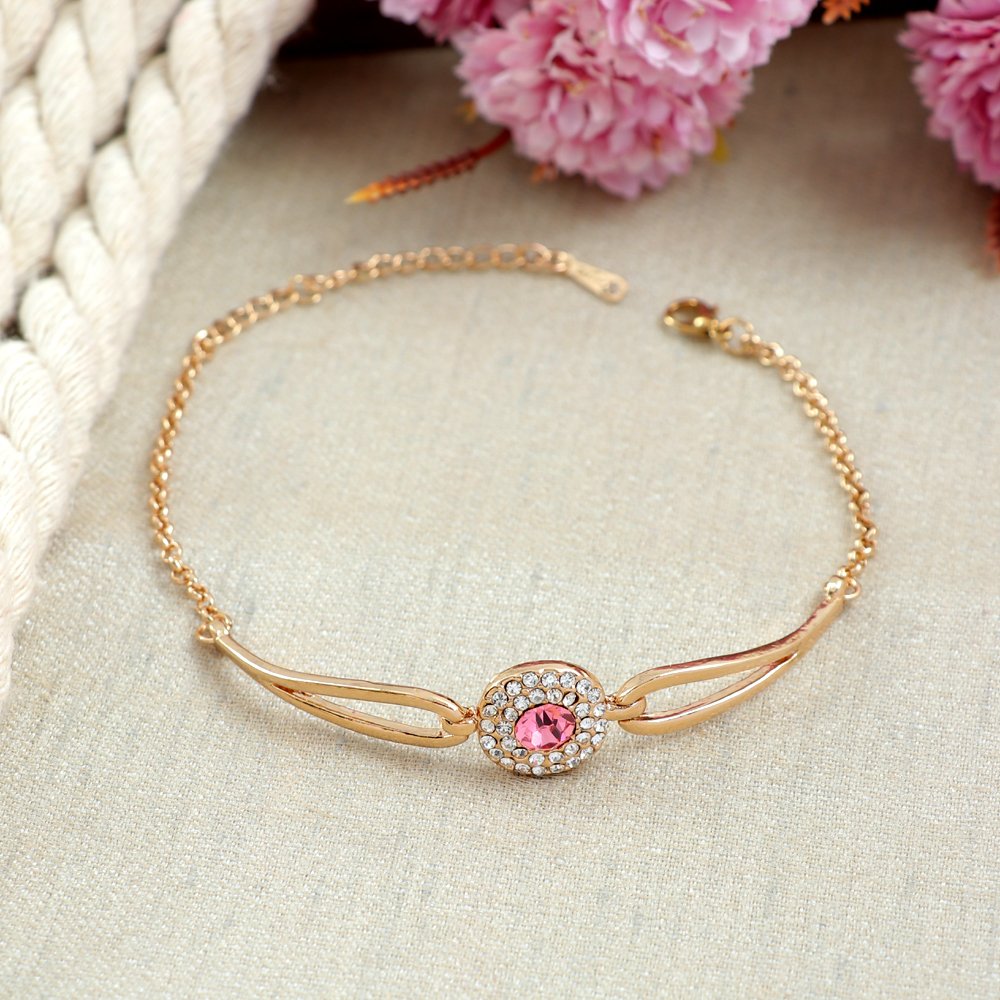 Gold-Tone Pink Crystal Bracelet for Women & Girls image 0