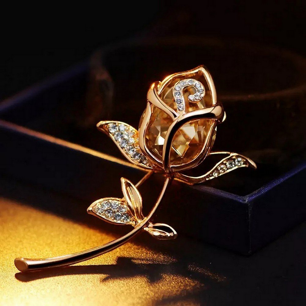 Elegant Gold-Plated Crystal Rose Petal Brooch for Men/Women image 3