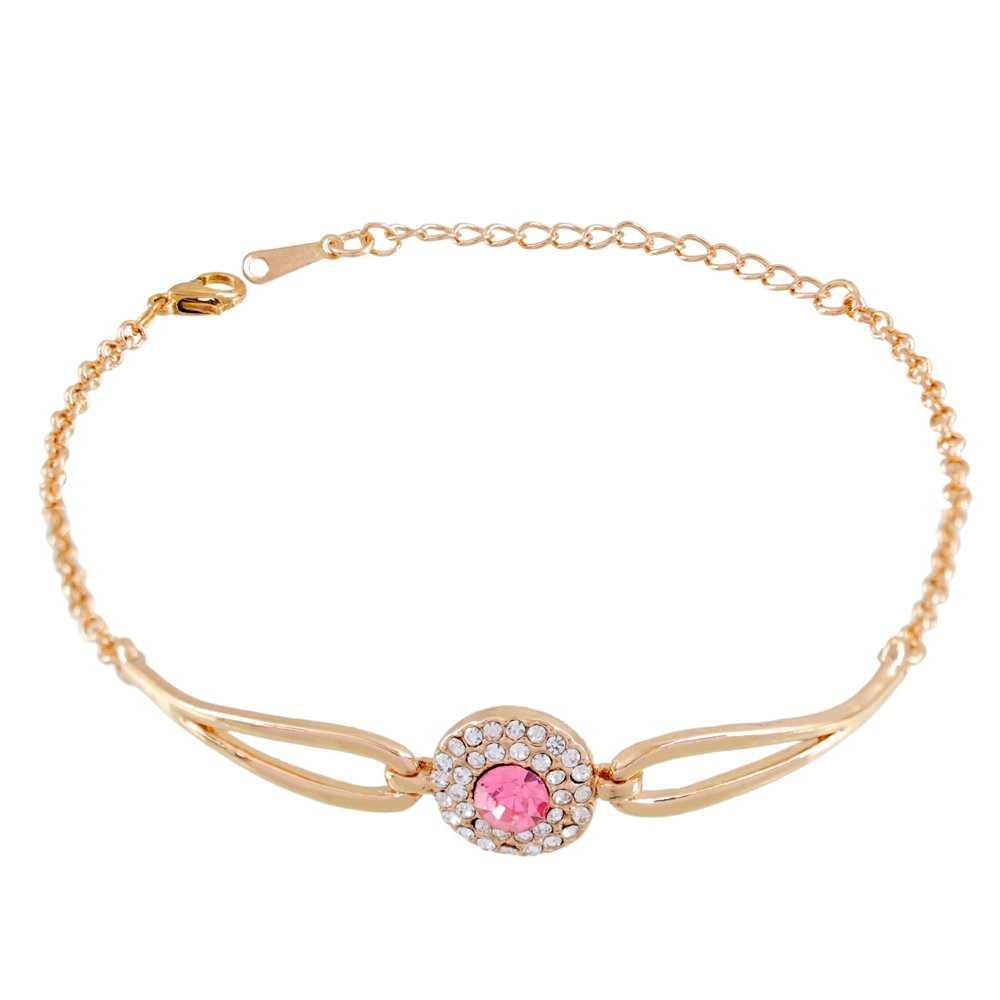 Gold-Tone Pink Crystal Bracelet for Women & Girls image 1