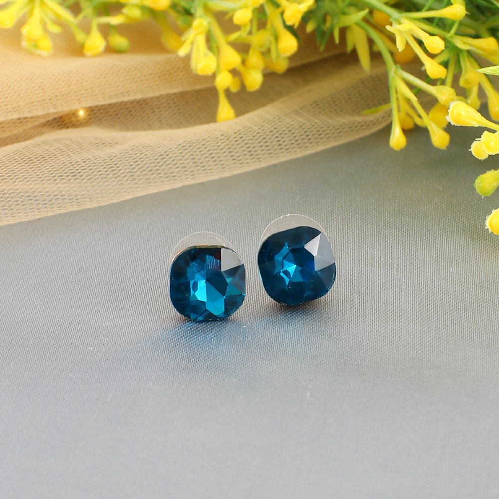 Gold-Plated Blue Crystal Stud Earrings image 2