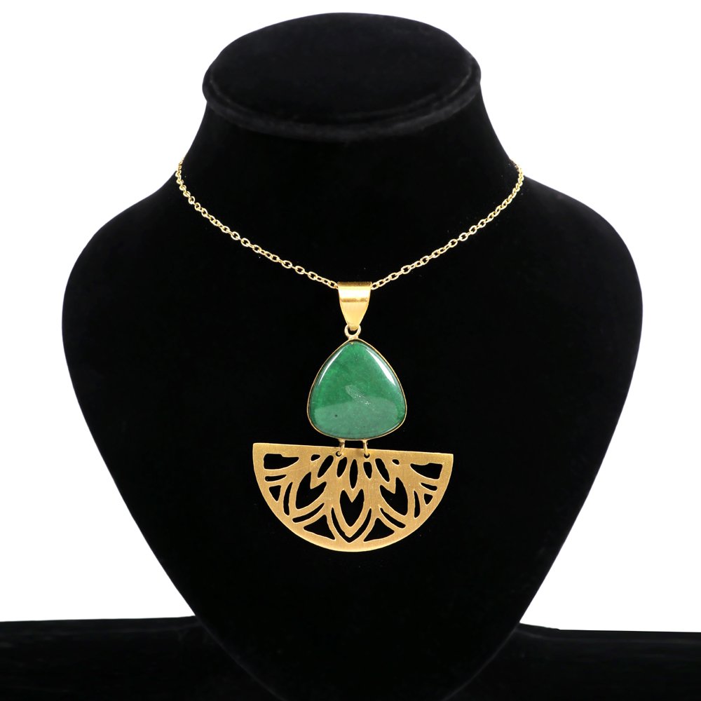 Gold Polish Stainless Steel Anti-Tarnish Waterproof Emerald Green Necklace image 1