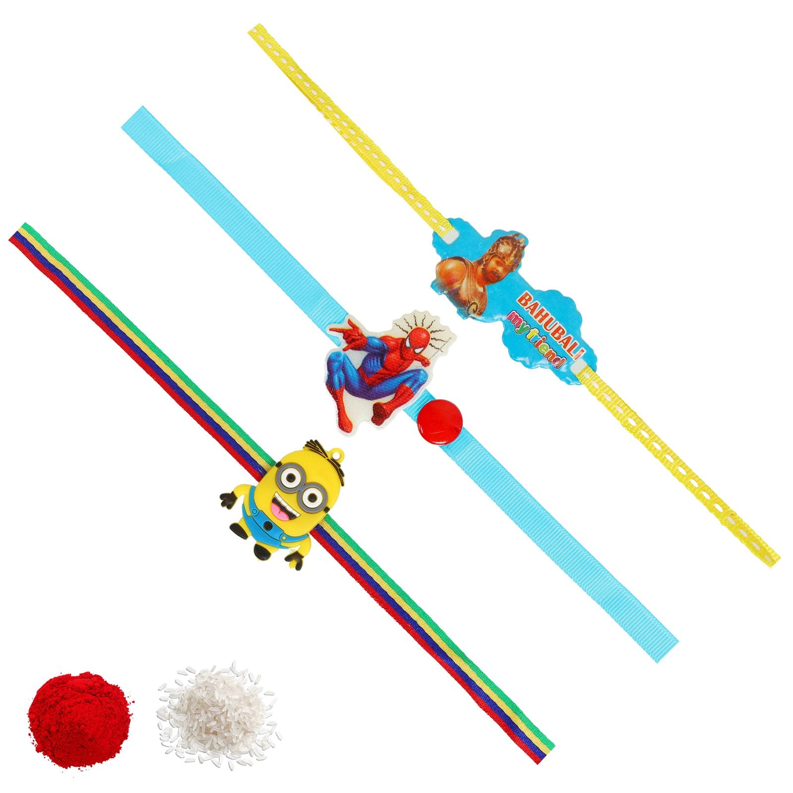 Combo of 3 Kids Favorite Spider Minions Babhubali Cartoon Rakhi image 3