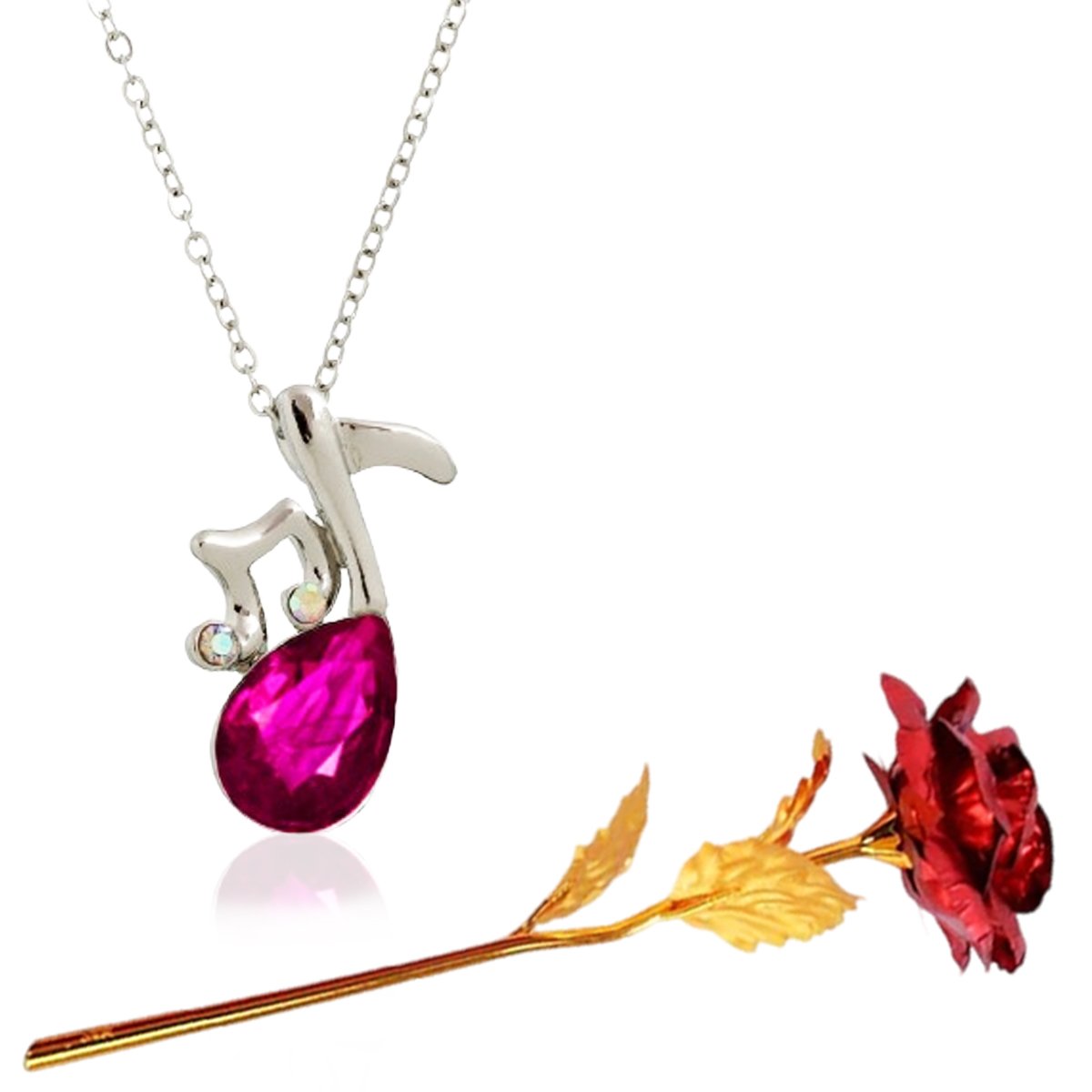 Valentine's Day Music Pendant Chain & Red Rose Combo Set image 1