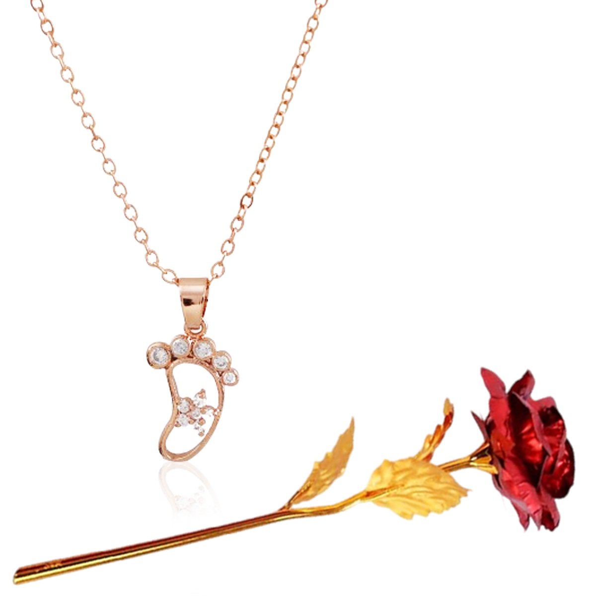Valentine's Day Baby Foot Pendant Chain & Red Rose Combo Set image 1