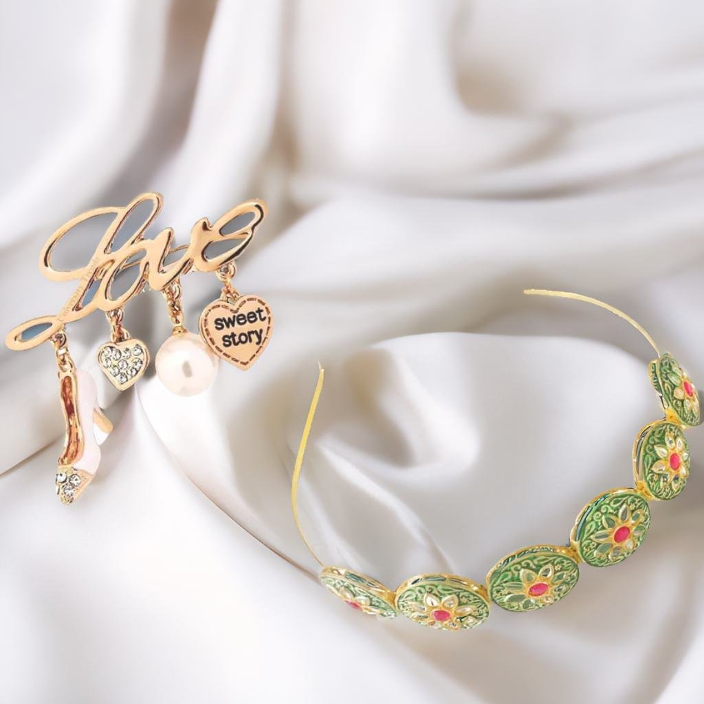 Gold-Plated Kundan Studded Sheeshphool Hairband with Free Brooch Gift image 0