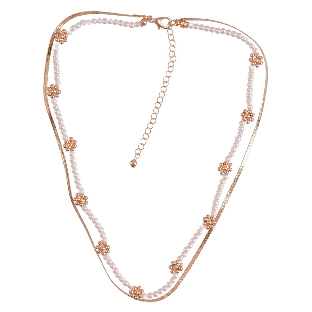 Gold-Plated Chain White Pearl Beaded Layered Necklace image 3