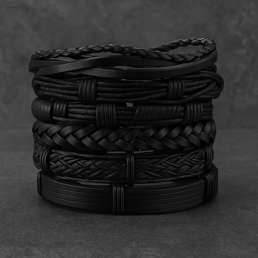 Men Set Of 6 Leather Multistrand Bracelet image 4