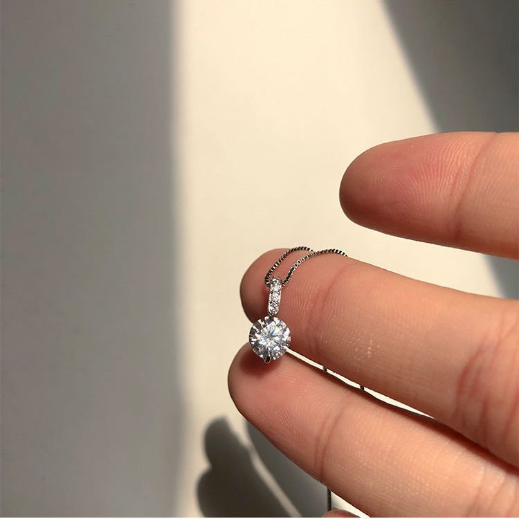 Silver-Plated Crystal Pendant Chain Necklace for Women/Girls image 2