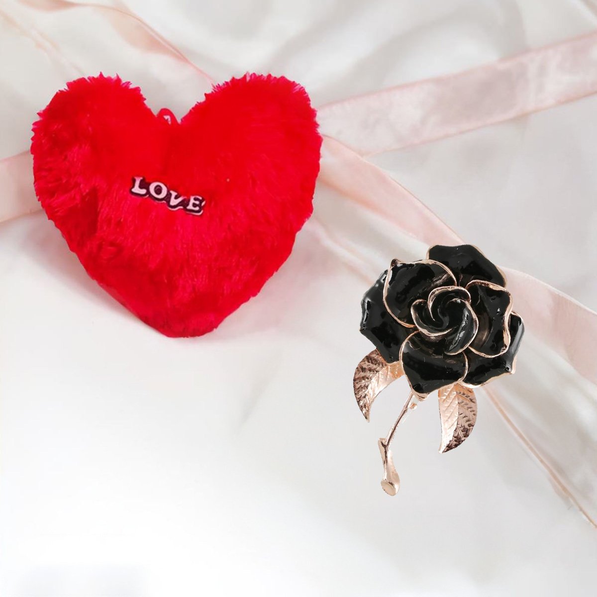 Valentine's Day Combo Set Black Rose Brooch with Heart Pillow image 0
