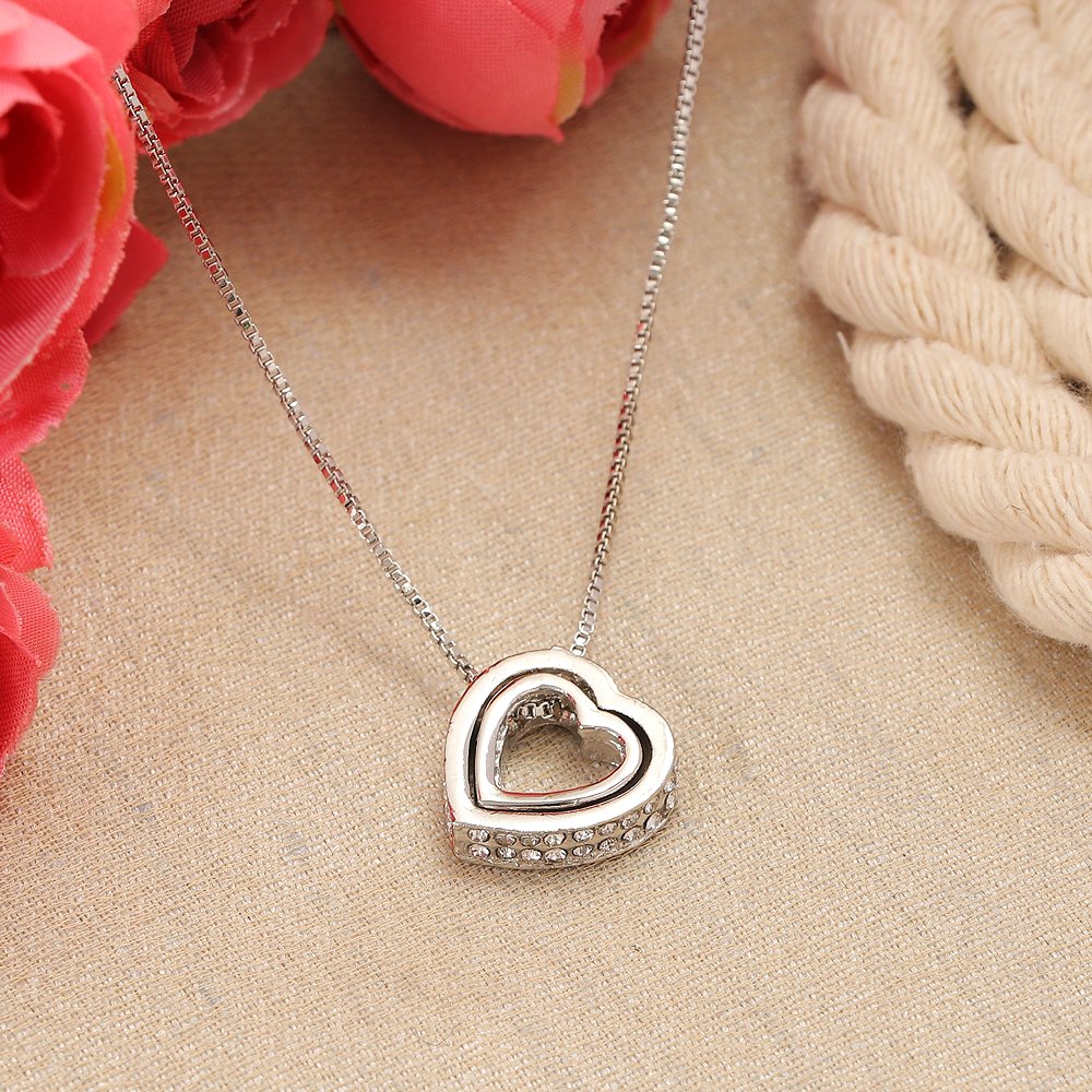 Double Silver-Plated White Crystal Heart Pendant Necklace image 2