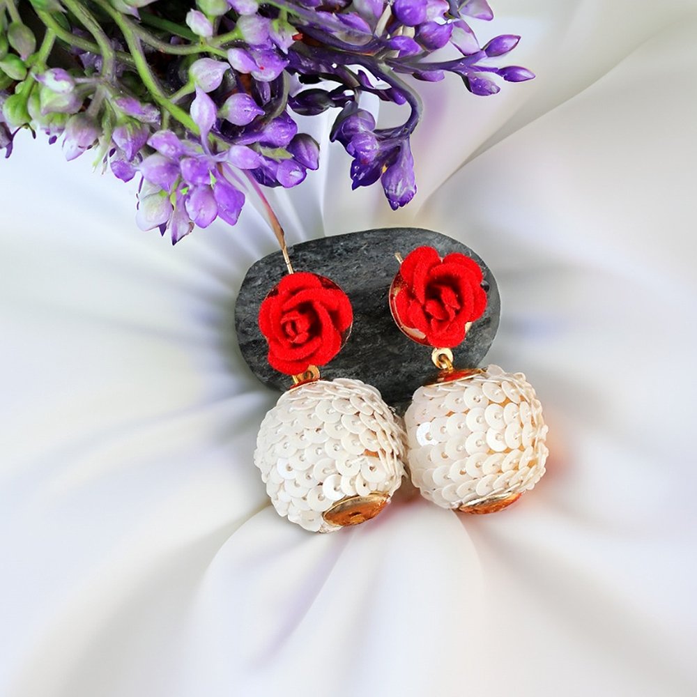 Handcrafted Red Rose Flower Drop/Dangler Earring image 1