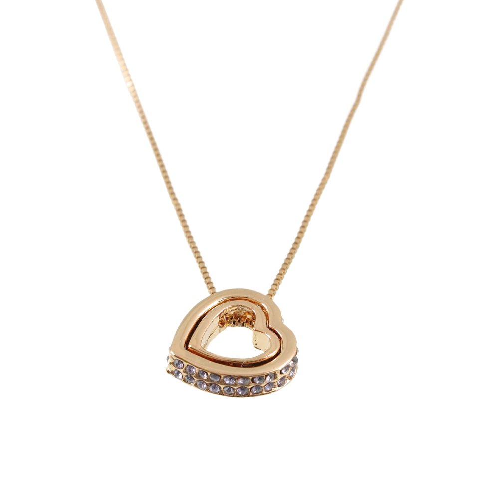 Double Gold-Plated Pink Crystal Heart Pendant Necklace image 1