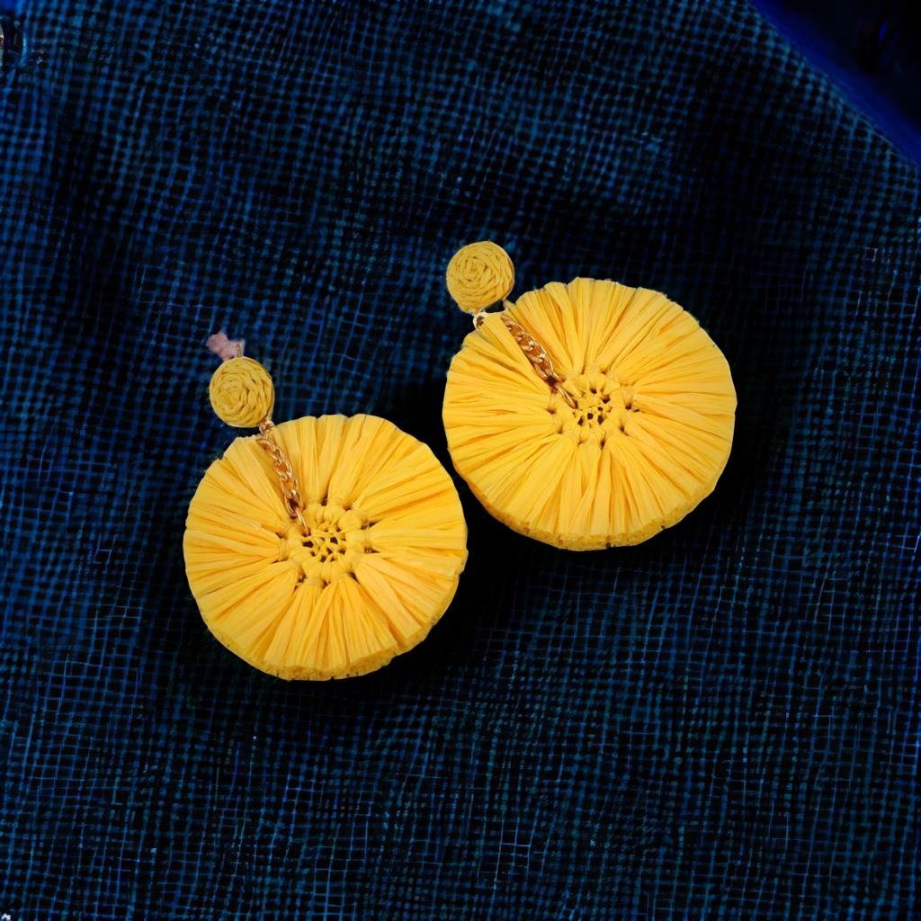 Handcrafted Yellow Thread Detailed Dangler Earrings image 5