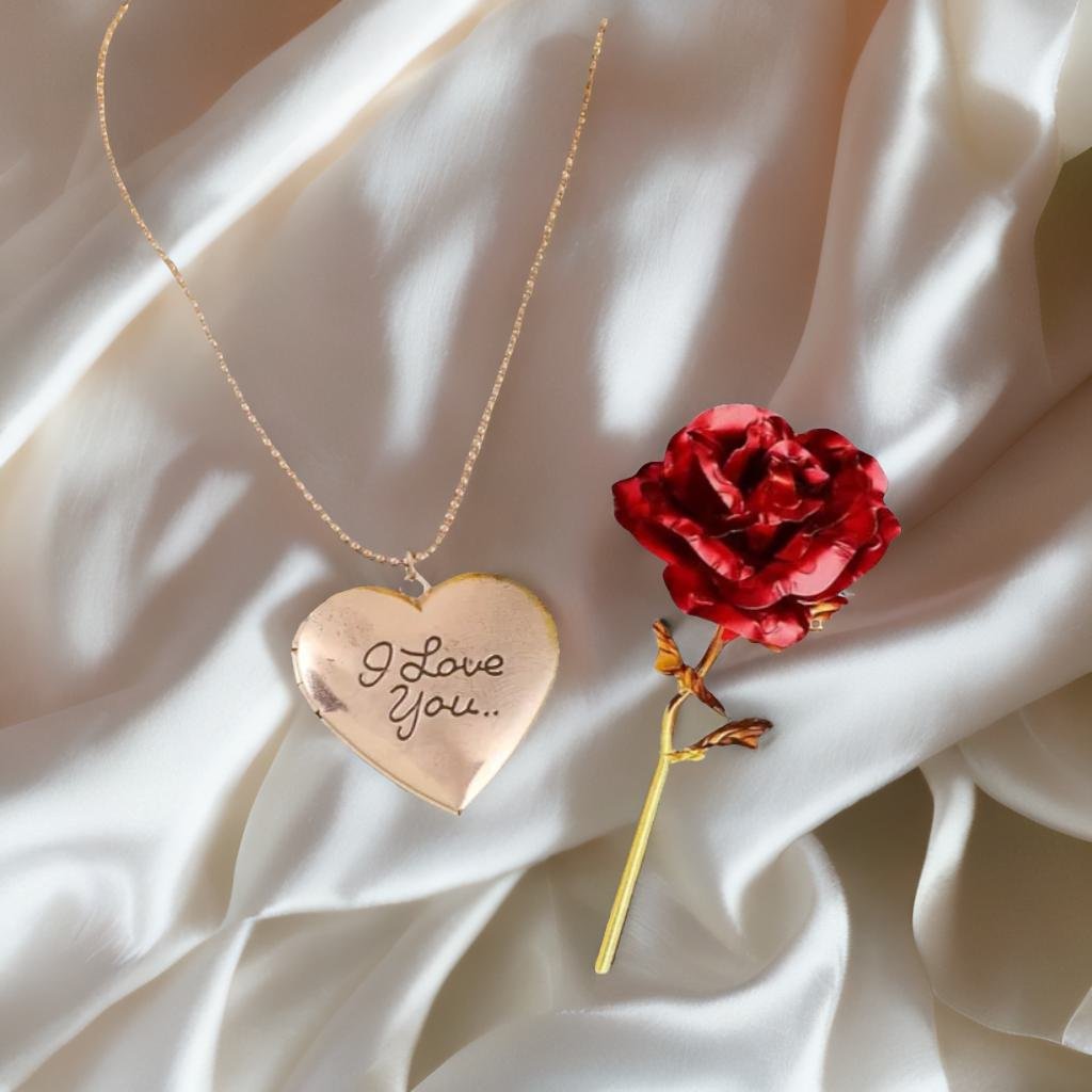 I Love Photo Frame Heart Pendant Chain & Red Rose Combo Gift Set image 2