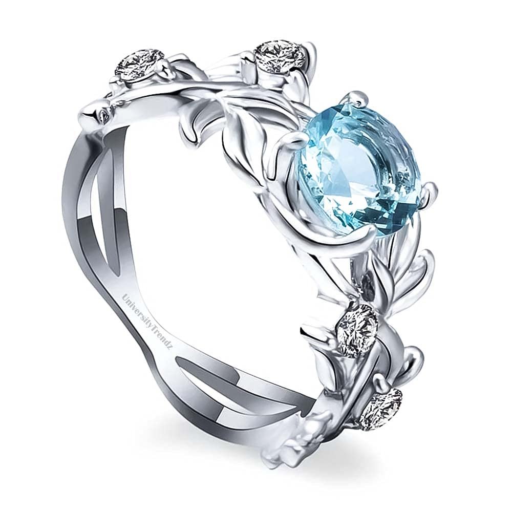Silver-Plated Blue Crystal Floral Finger Ring image 2