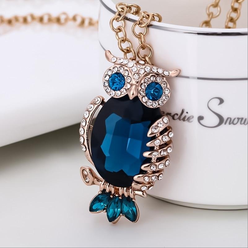 Gold-Plated Blue Crystal Owl Pendant Necklace image 2