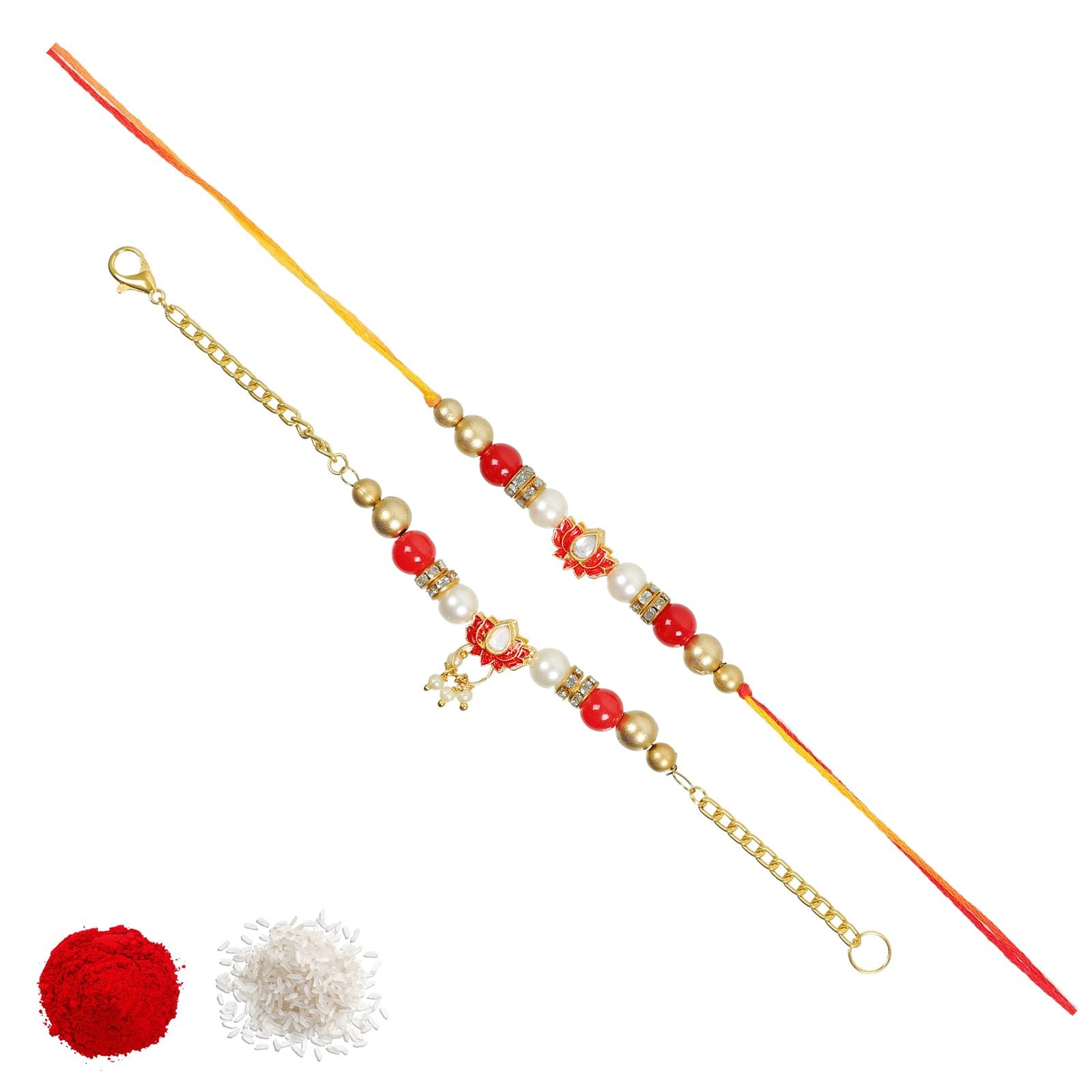 Lotus Design Pearl  Bhaiya Bhabhi Rakhi Set image 4