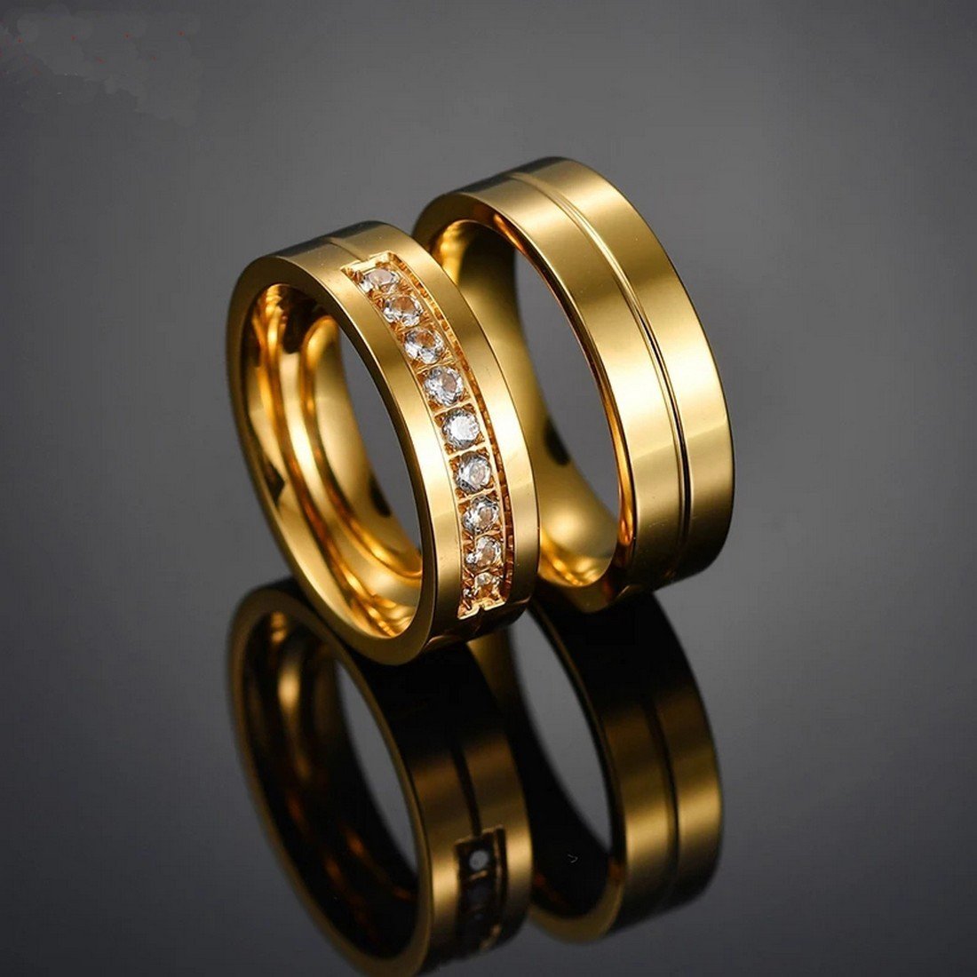 Gold-Plated Crystal Work Couple Ring image 0