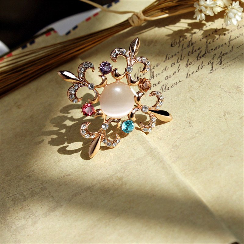 Gold-Tone Pearl Crystal Brooch image 1