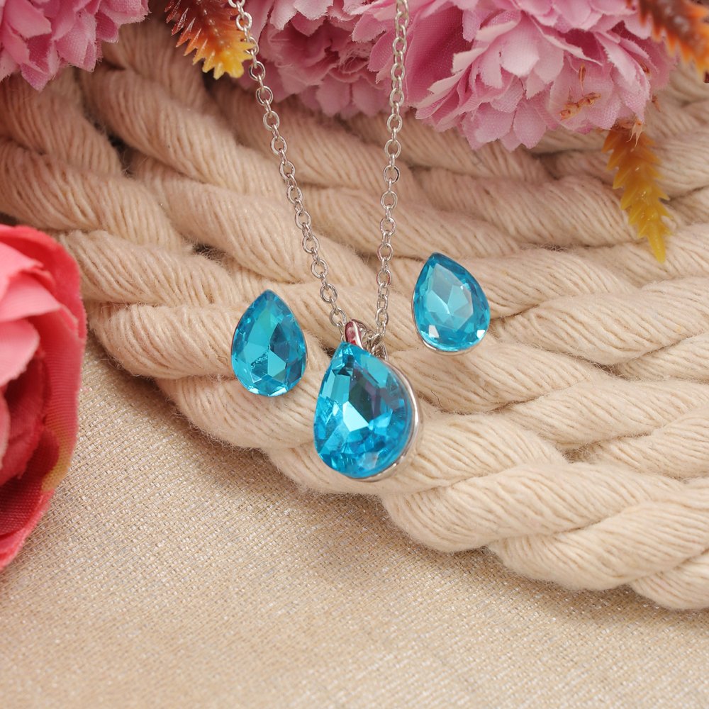 Silver-Plated Blue Crystal Tear Drop Necklace & Earrings set image 0