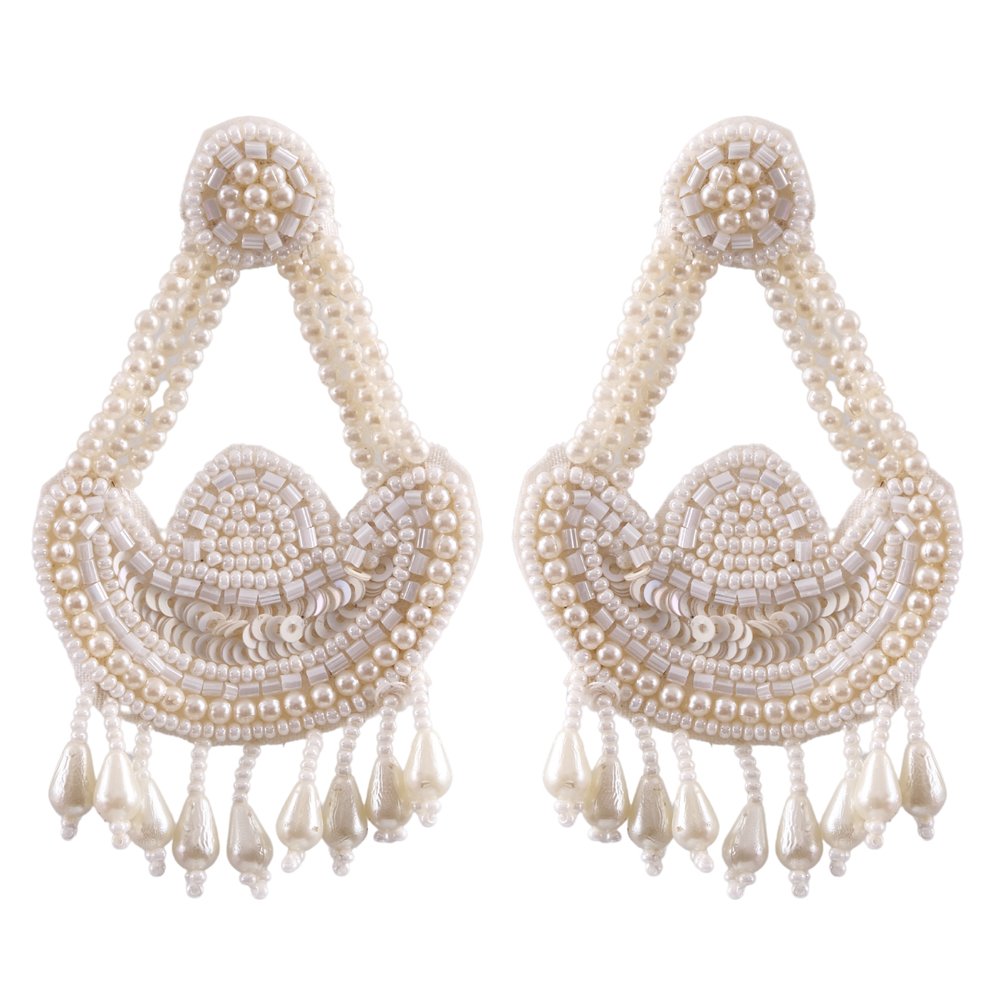 Elegant Handmade Beaded White Pearl Dangler Earring for Women/Girls image 3