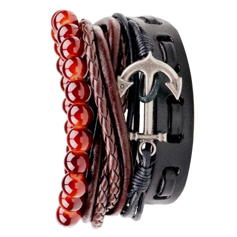Men's 4-Piece Braided Anchor Bracelet Set image 5