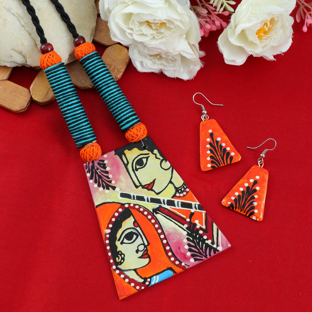 Hand-Painted Shri Ram Sita Terracotta Fabric Jewellery Set image 0